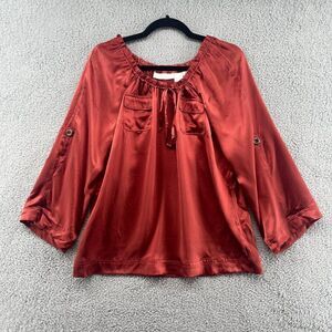 Soft Surroundings Blouse Size Small 100% Silk Rust Burnt Orange NWOT